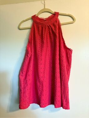Cable & Gauge Hot Pink Eyelet Halter Camisole